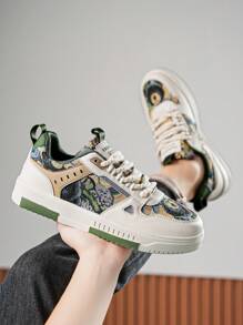 Herren Mode Graffiti-Muster zufälliges Muster Skate Lässig Segeltuch Sneaker, leicht und bequem mit dicken Schnürsenkeln, Streetstyle geeignet für Teenager und Studenten