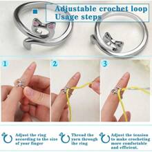 钩针环、可调节针织张力环、手指顶针、猫爪针织针尖、快速针织钩配件，适合作为送给母亲和祖母的礼物 - 彩色 - 查看 11