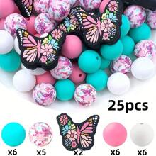Juego de 25 piezas de cuentas de silicona con forma de mariposa - Kit de abalorios para manualidades de joyería DIY, llaveros, decoración de bolígrafos y accesorios de cadena de bolsos - Cuentas para decoración de pulseras, collares y colgantes - Material de silicona sin costuras - Multicolor - Ver 13