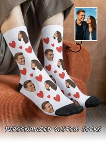 1 par de calcetines de tubo medio personalizados para hombres, con cualquier rostro impreso, calcetines personalizados con fotos, pareja de calcetines con imágenes personalizadas e interesantes, adecuados para el Día de San Valentín, cumpleaños, obsequios y otras ocasiones, perro, colorido, lindo, adorable, sencillo, divertido, personalizado, único, ideal para él, ideal para ella, novio, novia, familia, amigos, abuelos