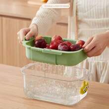 2PCS/5PCS伸缩沥水篮配不锈钢水果叉，透明塑料材质，零食、糖果、干果分装盒，蔬果沥水篮，可泡可沥，还可以用来放置手机，适合懒散的人一边刷手机一边吃水果。 - 彩色 - 查看 2