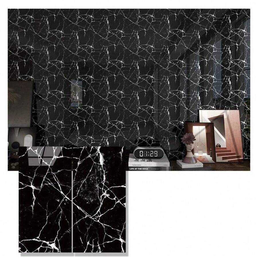 Kit Of 30 3D Marble Adhesive Wallpaper Plates 60*30cm Various Colors - YY-04 negro - Ver 1