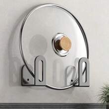 2 Pieces Wall-Mounted Pot Cover & Utensil Holder - No-Drill Installation, Multi-Purpose Cutting Board Storage, Space-Saving Kitchen