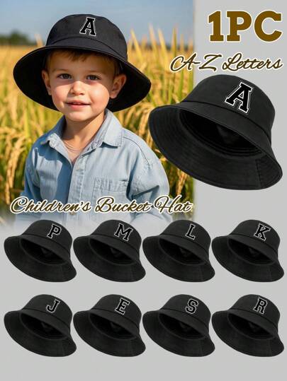 1 件儿童 26 个字母个性化名字印花渔夫帽，时尚百搭太阳帽，适合春夏户外、度假、日常装扮、返校，是母亲节和生日的绝佳礼物