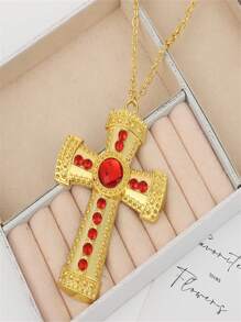 Modischer Schmuck für Herren und Damen, Totenkopf Halskette, vielseitiger Retro-Look, diamantbesetzter langkettiger Kreuz-Sweater, Zubehör für den Tag der Himmelfahrt Jesu