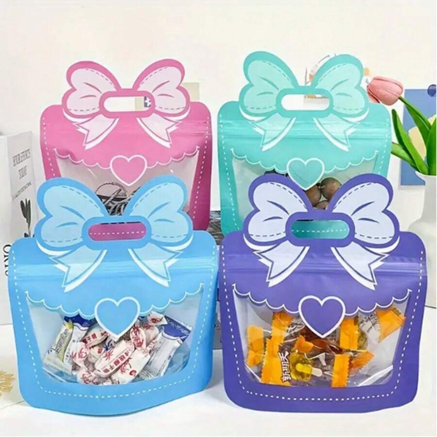 10 piezas de bolsas de regalo con lazo - Bolsas autosellantes - Empaque de tarjetas postales pequeñas - Artículos decorativos de caramelos y meriendas con lazo para llevar - Bolsas de plástico con soporte