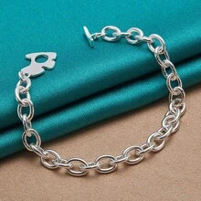 精致银镀白铜招财狗手链 女士婚礼派对时尚饰品礼物珠宝 - 銀色 - 查看 1