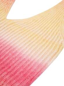 Womens Sexy Halter Knitted Skinny Dress Fashion Gradient Color Backless Short Dress - Rosa - Ver 5