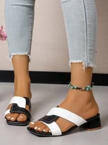 Women's Black & White Contrast Color High Heel Sandals, Fashionable & Casual Stylish Ladies Sandals - Black - View 3