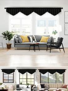 1 件黑色 V 形窗帘布，简约欧式薄纱面料短窗帘，适用于装饰客厅、卧室窗户和门、房间隔断