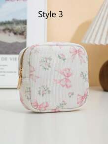 1 PC Fashion Full Printed Bow Printed Wick Sanitary Napkin Storage Bag Mini Cosmetic Bag, Multifunctional Sanitary Napkin Storage Bag Small Square Bag, Small Cosmetic Travel Bag Toiletries Storage Bag For Women/Girls, Cute Zipper Bag Coin Purse College Style Suitable For School, Work, Travel, Cosmetic Bag, Cosmetic Bag, Skin Care Bag, Toiletry Bag, Packaging Box, Travel Supplies - Multicolor - View 9