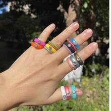 OVERSIZE 4-12 Silicone Rhinestone Ring For Men And Women Silicone Diamond Rings - Women's Wedding Engagement Rubber Band - Metallic Sky Blue - 查看 4