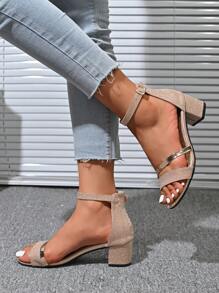 Sandalias de tacón grueso para mujer, sandalias de tacón alto y grueso con correa de tobillo de colores elegantes, sandalias de tacón alto versátiles y de moda, sandalias de tacón alto multifuncionales adecuadas para mujeres, regalo de vuelta a la escuela