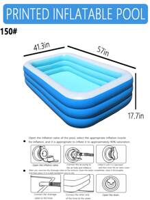 1pc Inflatable Swimming Pool, Extra Large Thick Family Pool Suitable For Adults, Outdoor, Garden, Backyard, Summer Water Party, Beach Essentials, Beach Accessories, Pool Float - Blue and White - View 7