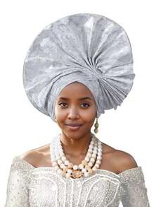 1 件蝴蝶与花卉印花涤纶波西米亚风头巾/头巾，适合所有季节 - A - 查看 7