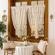 1pc Bohemian Lace Sheer Curtain Panel, Countryside Style, With Rod Pocket Top Hanging, Fit For Living Room, Bedroom, Balcony, Kitchen, Cabin, Curtain Decor Gifts Birthday Graduation - Beige - View 1