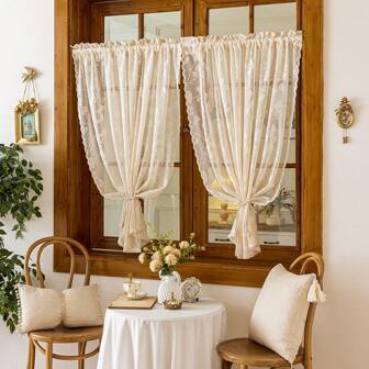1 件波西米亚蕾丝薄纱窗帘，乡村风格，带杆袋顶部悬挂，适合客厅、卧室、阳台、厨房、小屋、窗帘装饰
