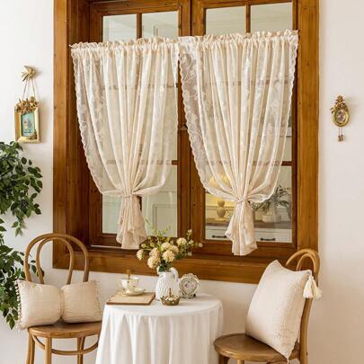 1 件波西米亚蕾丝薄纱窗帘，乡村风格，带杆袋顶部悬挂，适合客厅、卧室、阳台、厨房、小屋、窗帘装饰