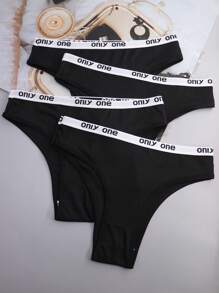 4 pezzi Mutande sportive a T alla moda da donna con fasce nere a righe e logo