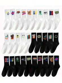 10 pares de meias femininas de cor variada, grafite, cano médio, moda versátil, macia, confortável, casual para o dia a dia