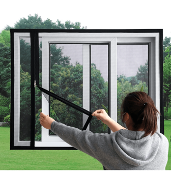 Zippered Side Opening Mosquito Screen Window, Black Border, Household Window, Insect Proof Mosquito Net, Bedroom Window, Self-Adhesive Mosquito Net Screen, Detachable, Non Perforated, Encrypted, Ventilated, Breathable, Insect Proof Screen Window, Handmade Home Decoration Gifts Birthday Graduation