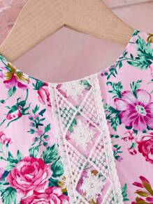 Vestido de flores con estampado floral lindo para niñas, vestido de princesa de flores de verano de moda clásica con parches de encaje
