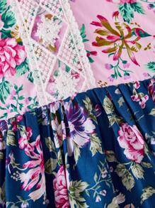 Vestido de flores con estampado floral lindo para niñas, vestido de princesa de flores de verano de moda clásica con parches de encaje