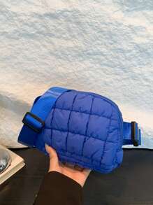 Quilted Fluffy Waist Bag, Fashionable, Ultra Comfortable, Adjustable Crossbody Bag, Suitable For Women, Perfect For Running, Shopping, Hiking And Workout - Royal Blue - View 9