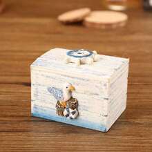 Mediterranean Style Desktop Wooden Storage Box, Jewelry Packaging Box With Ocean Decor - Multicolor - View 11