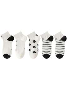 5/10pairs Socks For Women's Short Socks For Spring And Summer Thin Cute Black And White Low Vamp Boat Socks