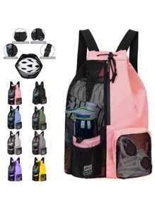 Swimming Bag, Mesh Drawstring Backpack With Wet Pocket, Beach Bag, Gym Workout Gear Bag, Sports Storage Tote, Handbag & Shoulder Bag
