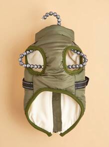 1pc Dog Harness Vest With Leash, Waterproof Cotton Padded Warm Clothing For Winter - Green - View 4