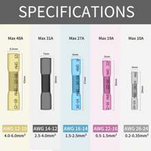 Conectores de extremo termorretráctil, 50 unidades de 14-12 AWG, conectores de alambre de crimpado aislados de grado marino, conectores eléctricos impermeables, empalme a tope para cableado de barco y - 14-12 AWG - Ver 6