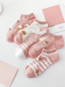 5 Pairs Breathable Cartoon Cat Printed Socks, Suitable For Home, Party, Random Color Delivery - Multicolor - View 1