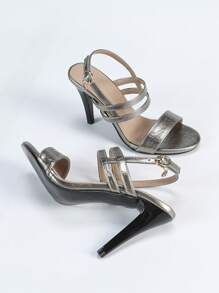 Women's Fashion Silver-Gray Strap Stiletto Heel Dance Shoes, Runway Model/Formal Occasion High Heel Sandals