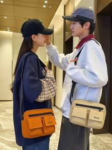 Couples Shoulder Bag, Multi-Pocket Shoulder Bag, Men's Shoulder Bag, Casual Sling Bag, Nylon, Square Bag College Bag Sling Bag