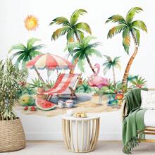 1PC Vibrant Summer Heat Wave Beach Party Wall Sticker, Art Decoration Sticker, PVC Waterproof Detachable Self-Adhesive, Suitable For Bedroom, Foyer, Living Room, Study, Cabinet Home Decoration, 14.9 * 19.6 Inch Gifts Birthday Graduation Room Decor Wall Decor Bathroom Decor Bedroom Decor Room Decoration Stuff Living Room Decor House Decor Home Decor Living Room Wall Art Wall Paper Stickers