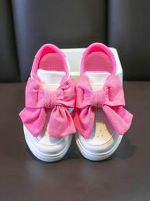 1 Pair Girls' Bowknot Decor Casual Fashion Leather Sneakers, Suitable For All Seasons