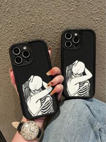 Skeleton1pc Illustration Skull Hugging Design Dark Style Phone Case Compatible With IPhone 11, 12, 13, 14, 11 Pro Max, 12 Pro Max, 13 Pro Max, 14 Pro Max, XR, 15, 15 Pro, 15 Pro Max, 16, 16 Pro, 16 Pro Max, Galaxy, Redmi, Oppo, Vivo, OnePlus, Honor