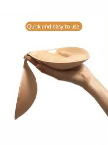 1pc Reusable Thick Bust Enhancing Adhesive Bra, Lift & Cleavage Boost Backless, Strapless Invisible Bra For Women - Apricot - View 4