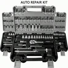 53 piezas Juego de herramientas de reparación de automóviles, kit de herramientas de mantenimiento multifuncional, llaves de trinquete de acero de cromo vanadio, casquillos métricos, adecuado para reparación y mantenimiento de automóviles y yates, portátil
