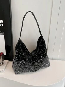 グリッター キラキラ、スパンコール、ラグジュアリー、輝くラインストーンデコレーション ホーボーバッグ、高級感、フェイクパール、パーティー、女性、花嫁 パーティー、結婚式、プロム、ディナー/バンケット、カクテルクリスマスギフト 秋冬用ショルダーバッグ - ブラック - チェックする 3