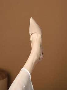 Xin Jing Shoes 女士极简尖头金字塔跟露跟高跟鞋，魅力缎面户外高跟鞋，优雅派对厚底高跟鞋 - 卡其色 - 查看 6