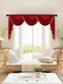 1 件勃艮第复古简约高端窗帘，带串珠饰边，营造节日气氛，适用于客厅和卧室窗户和门装饰