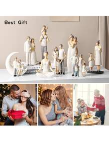 BUTILIVEEN 4 口之家雕像，4 口之家雕塑，家庭礼物，树脂家庭雕塑，适合周年生日圣诞节，树脂家庭雕像 - 彩色 - 查看 4