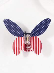 1 PIEZA Clip de pelo de 10 CM con bandera estadounidense impresa por ambos lados en PVC en forma de mariposa
