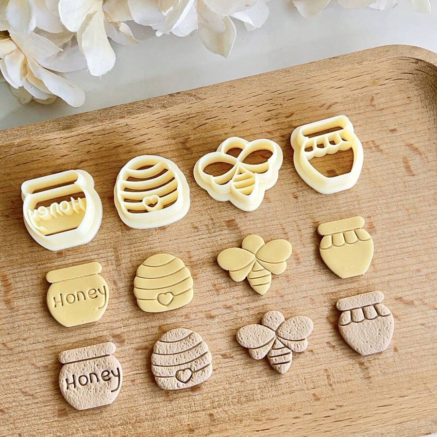 1pc/4pcs Soft Clay Earring Molds With Cute Bee, Honeypot, Honeycomb Shapes For DIY Soft Clay Earrings Jewelry Making - Beige - View 1