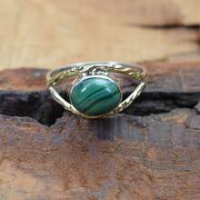 925 Sterling Silver And Brass Onyx Gemstone Jewelry Ring ~ December Month Birthstone ~ Natural Crystal Gemstone Ring ~ Gift For Valentine Day - 孔雀石 - 查看 4