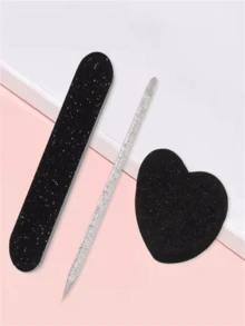 3pcs/Set Nail File Set Nail Art Crystal Dotting Pen Heart-Shaped Tofu Block File For Polishing And Shaping Manicure Tool Set