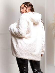 Long Fur Teddy Coat With Hood - Blanco - Ver 2